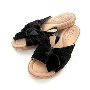 Soul Naturalizer Slide Sandals 5 NWOT Black Suede Bow Comfort Travel Resort